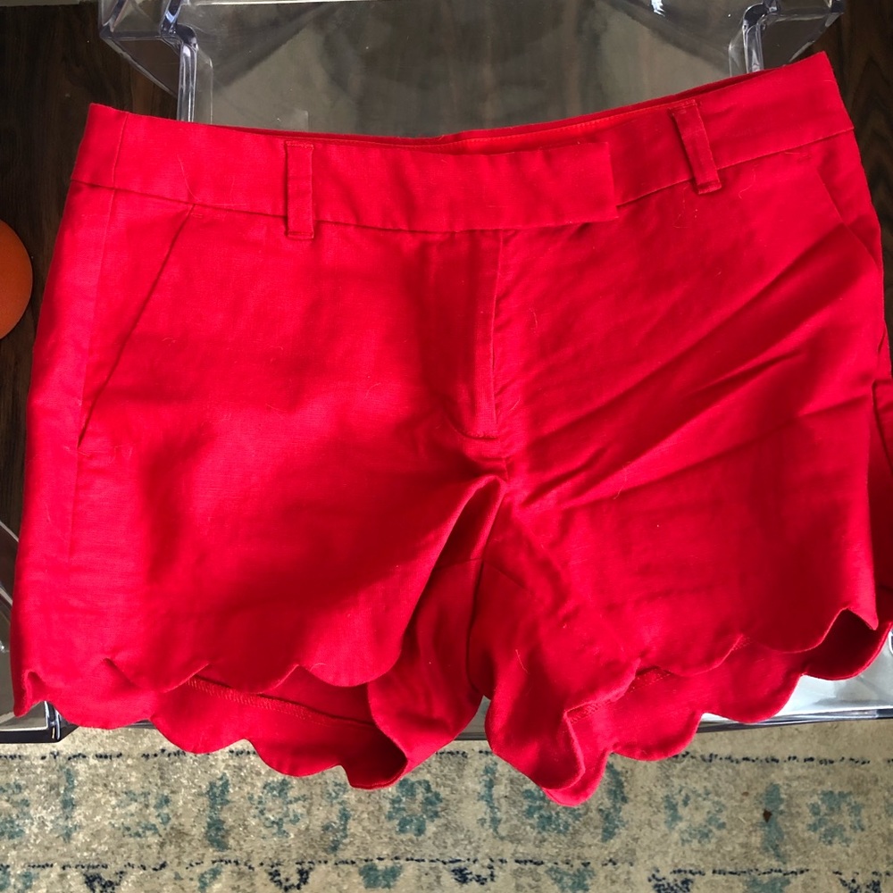 J. Crew red scalloped shorts